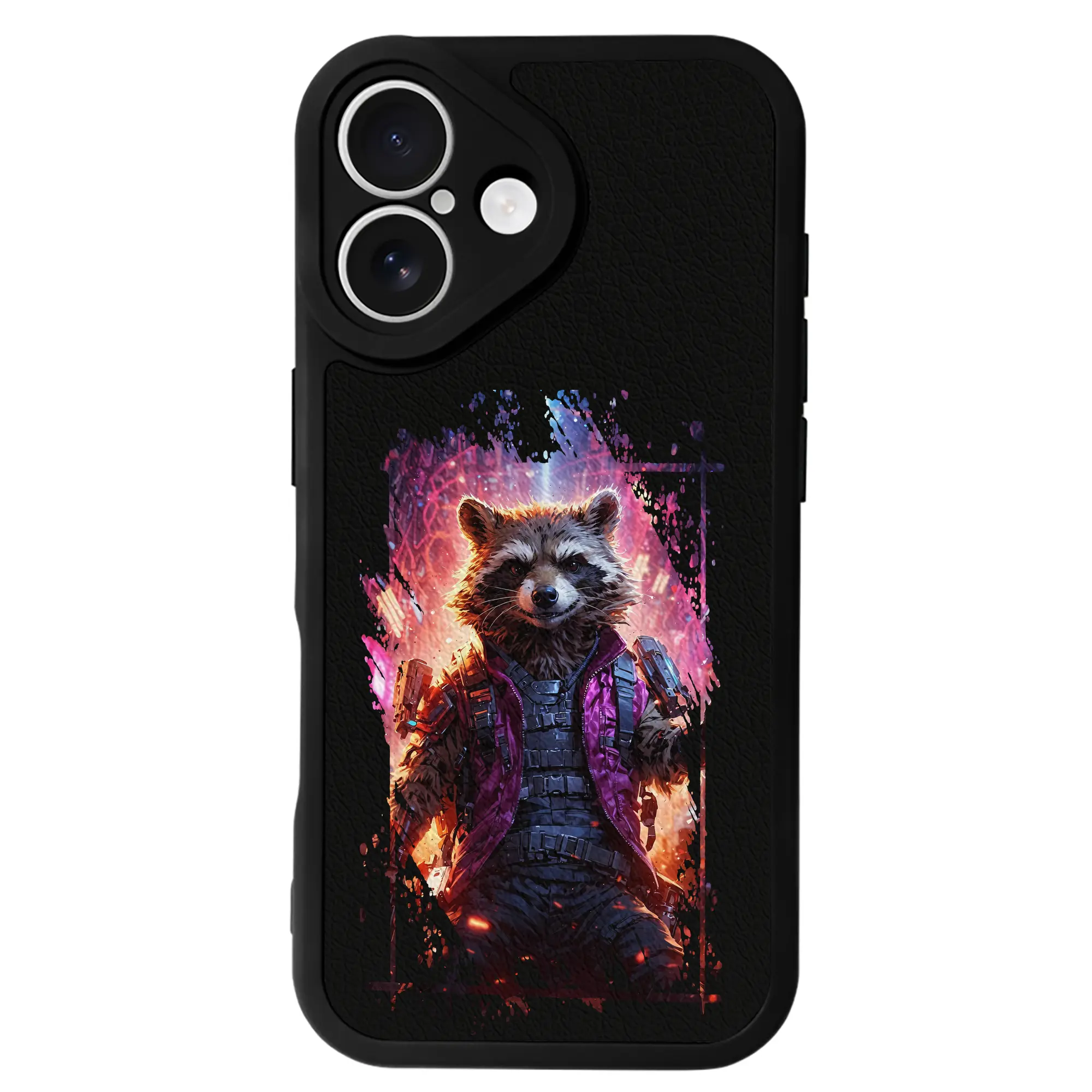 アベンジャーズ (Avenjāzu) グッズ ロケット(Roketto) - IPhone 16シリーズ対応 ・ シリコンスマホケース ・ レザー調 ・ 高精度フィット ・ 耐衝撃 ・ ワイヤレス充電対応 ・ 精密カット